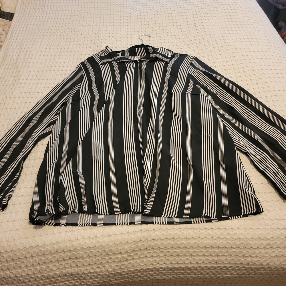 Black and White Striped Long-Sleeved Button-Down with Matching Shorts